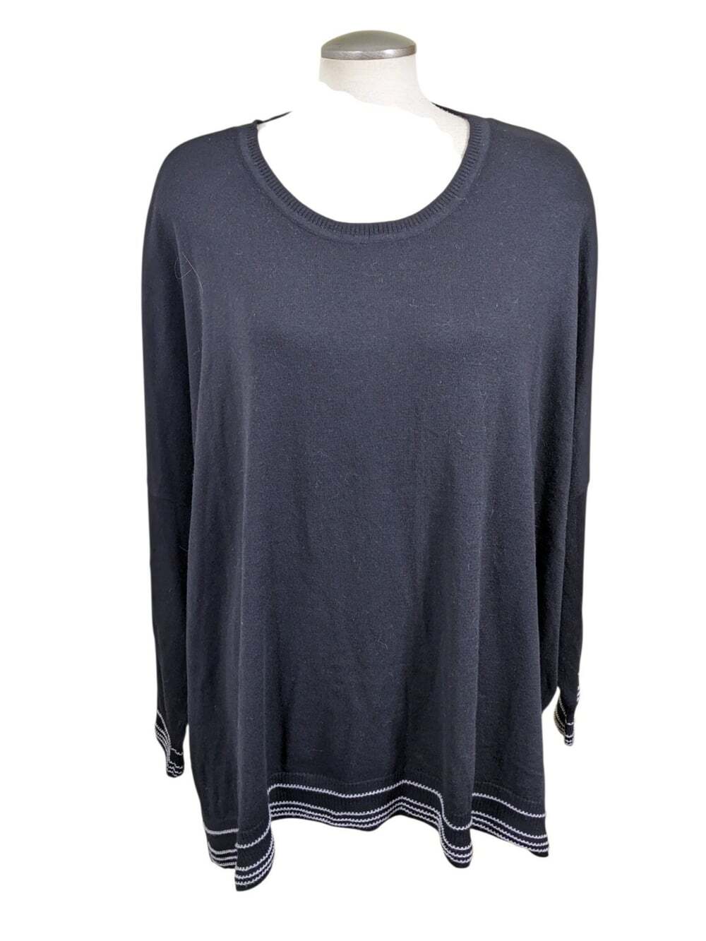 Tommy Hilfiger Oversized Boxy Sweater Womens XL Black White Striped Ribbed Hem